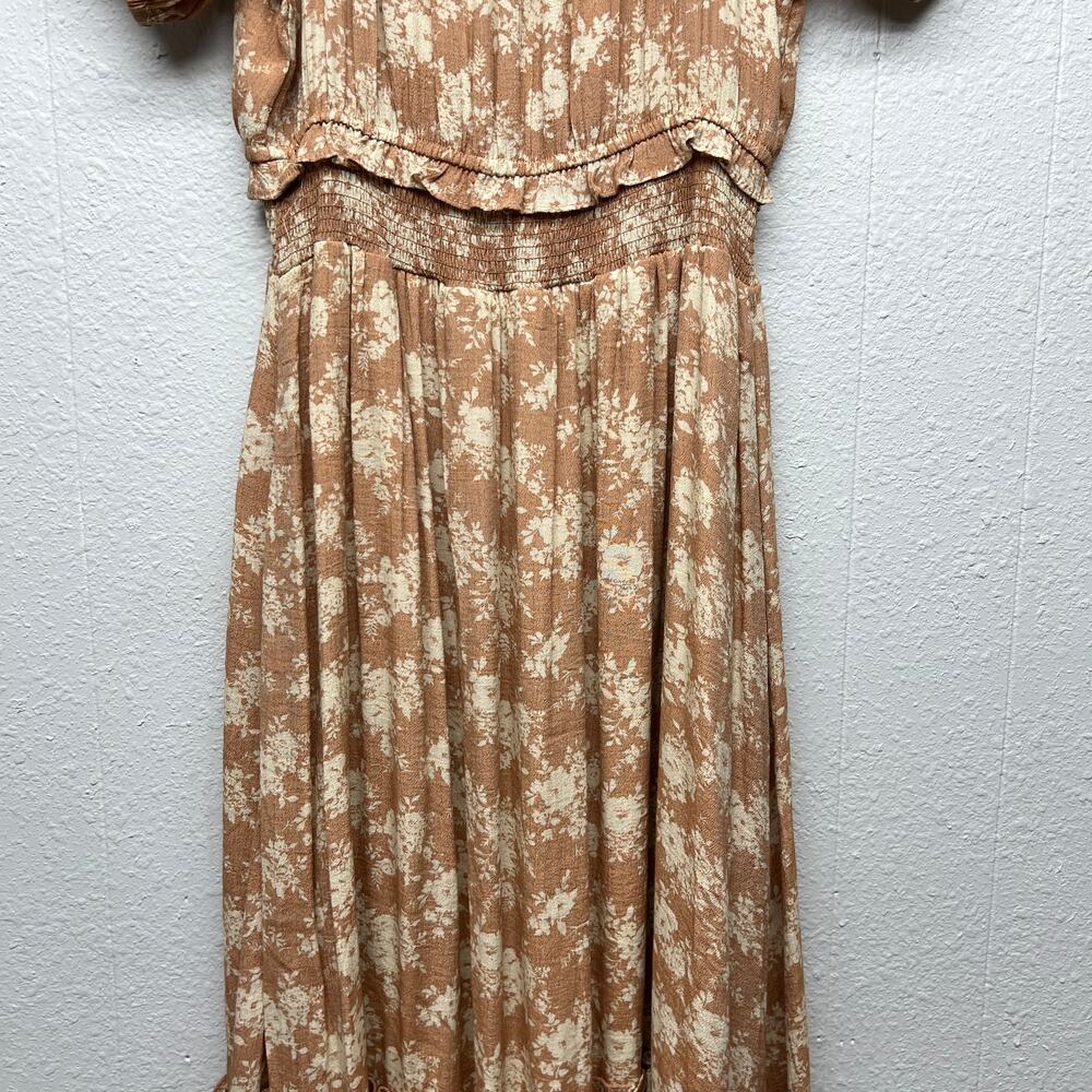 By The River Floral Puff Sleeve Peasant Midi Dress Womens Medium Cottage Smocked - Picture 10 of 13